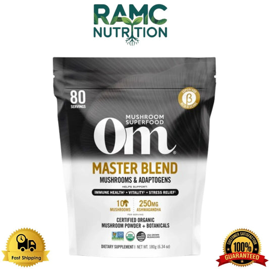 Om Mushroom Superfood Master Blend - Certified Organic Mushroom Powder - 80 Ser