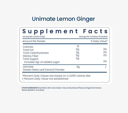 Unicity Unimate Lemon Ginger 30 Stick Packs NEW/SEALED Free Shipping